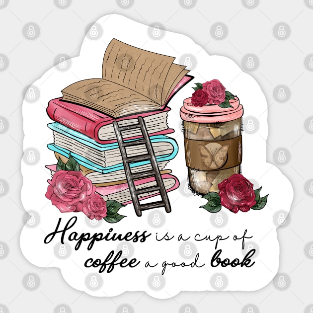 Happiness Is A Cup Of Coffee A Good Book Sticker by luxembourgertreatable